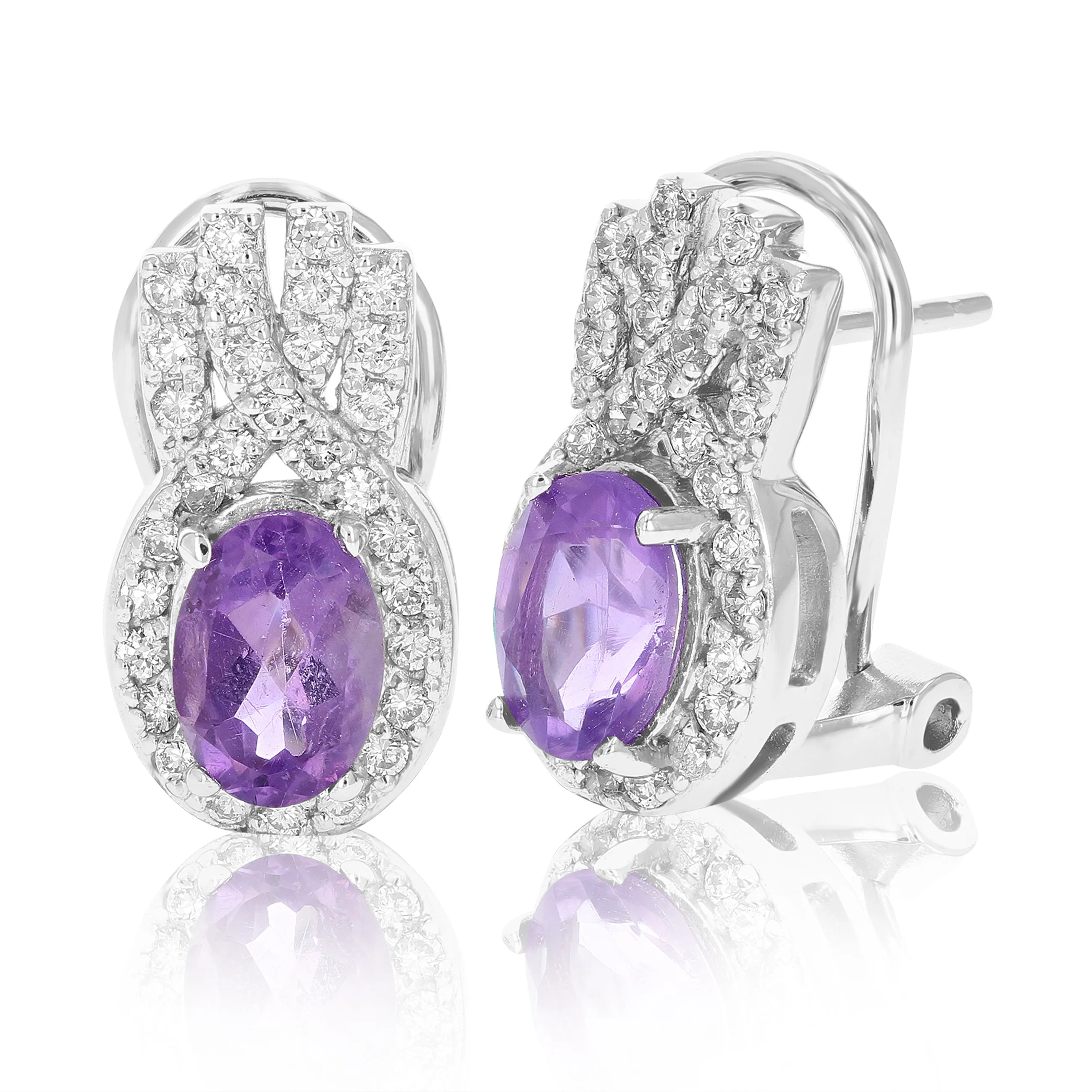 0.80 cttw Purple Amethyst Dangle Earrings .925 Sterling Silver 7x5 MM Oval