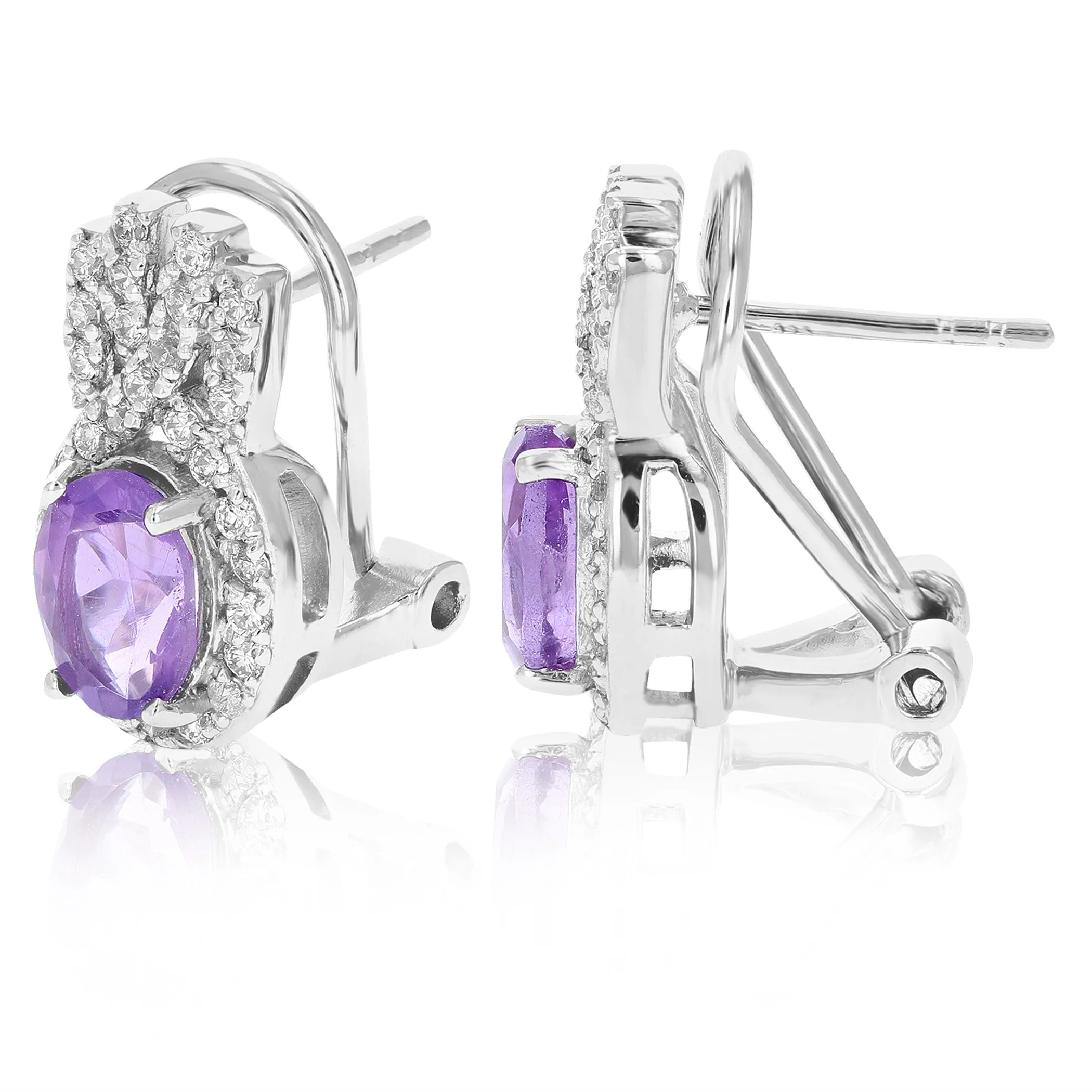 0.80 cttw Purple Amethyst Dangle Earrings .925 Sterling Silver 7x5 MM Oval