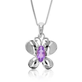 0.90 cttw Purple Amethyst Pendant Necklace .925 Sterling Silver 9x6 MM Marquise