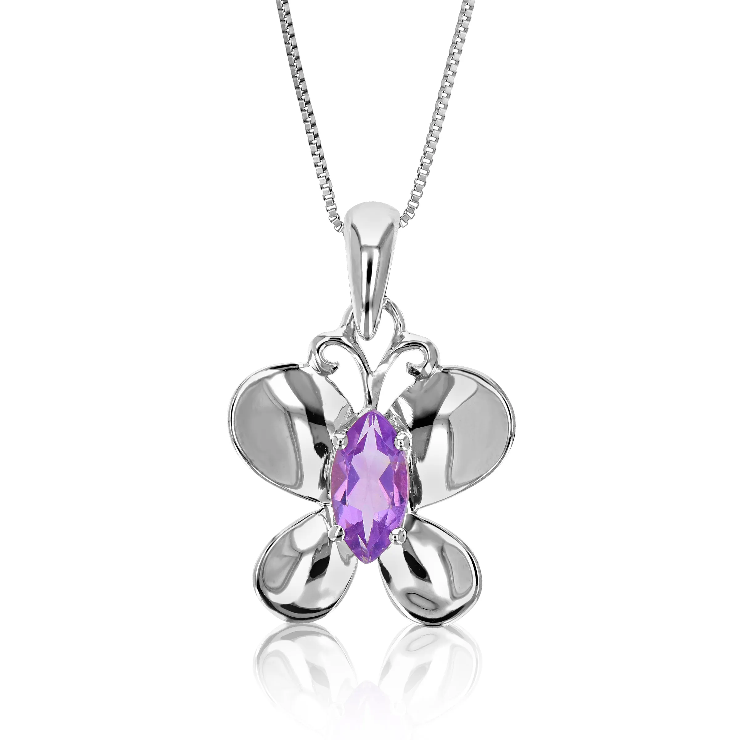 0.90 cttw Purple Amethyst Pendant Necklace .925 Sterling Silver 9x6 MM Marquise