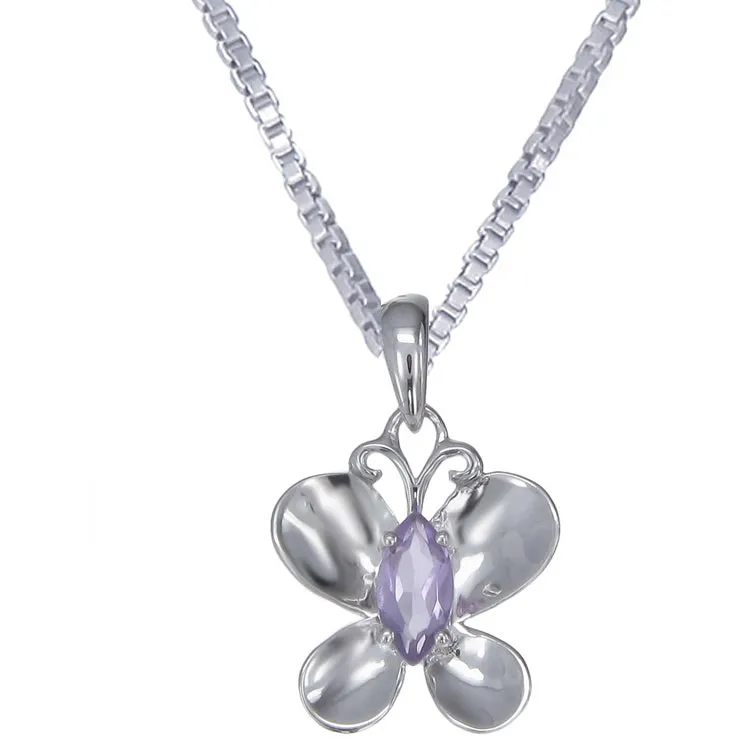 0.90 cttw Purple Amethyst Pendant Necklace .925 Sterling Silver 9x6 MM Marquise