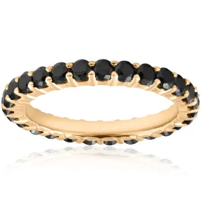 1 1/2ct Black Diamond Eternity Ring 14k Yellow Gold Womens Stackable Band