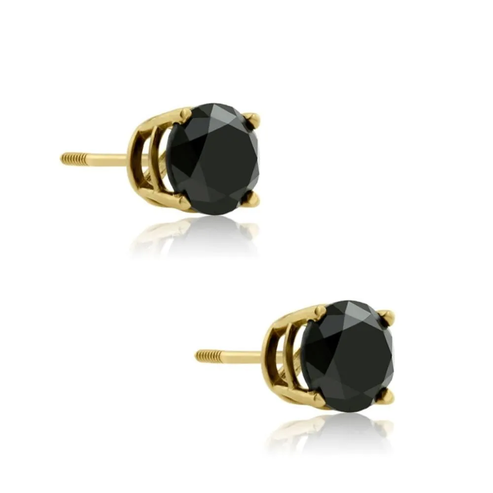 1 1/2ct Black Diamond Screw Back Studs 14k Yellow Gold Women's Earrings