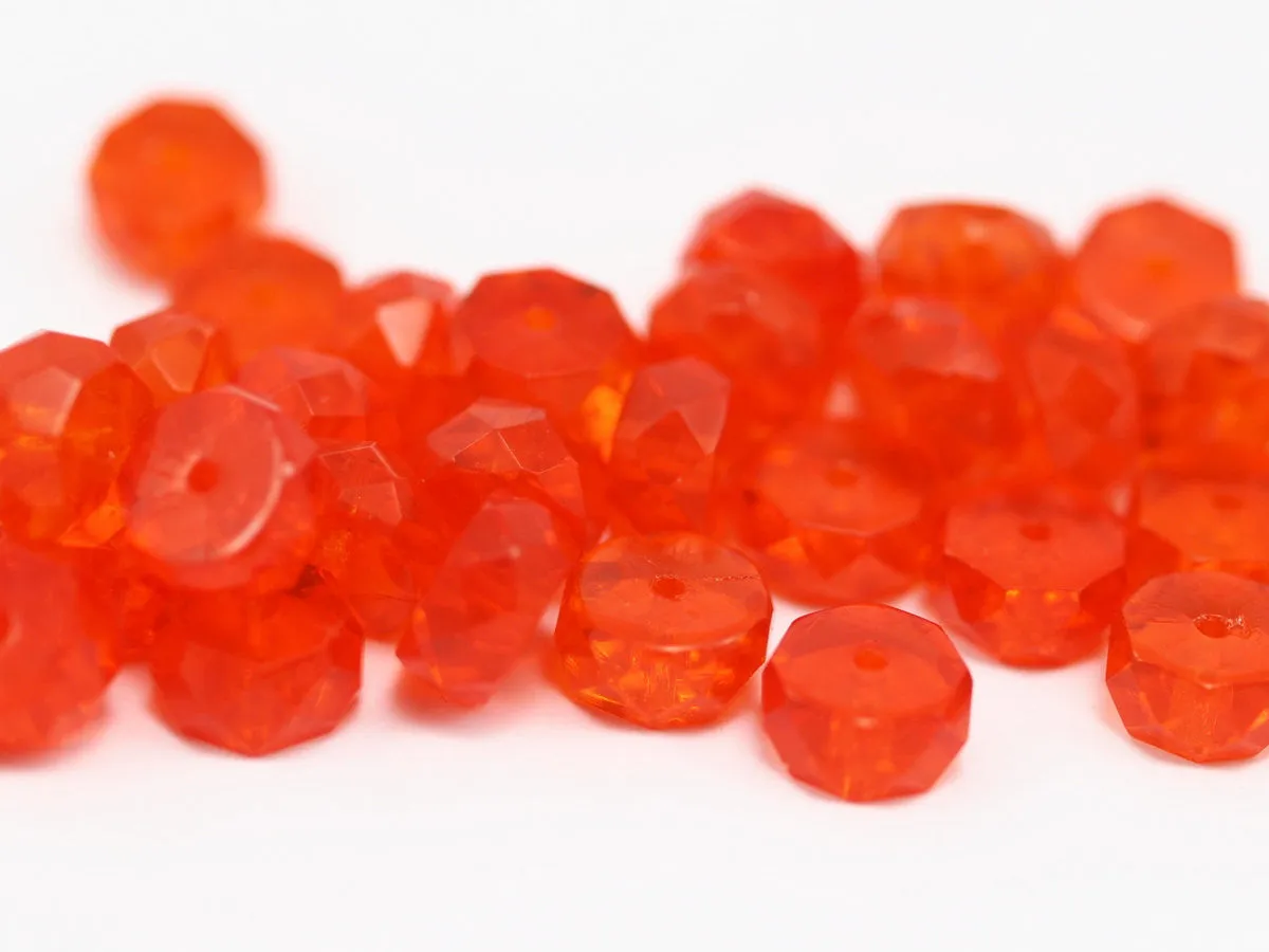 10 Vintage Red Czech Glass Rondelle Faceted Beads Cf-71