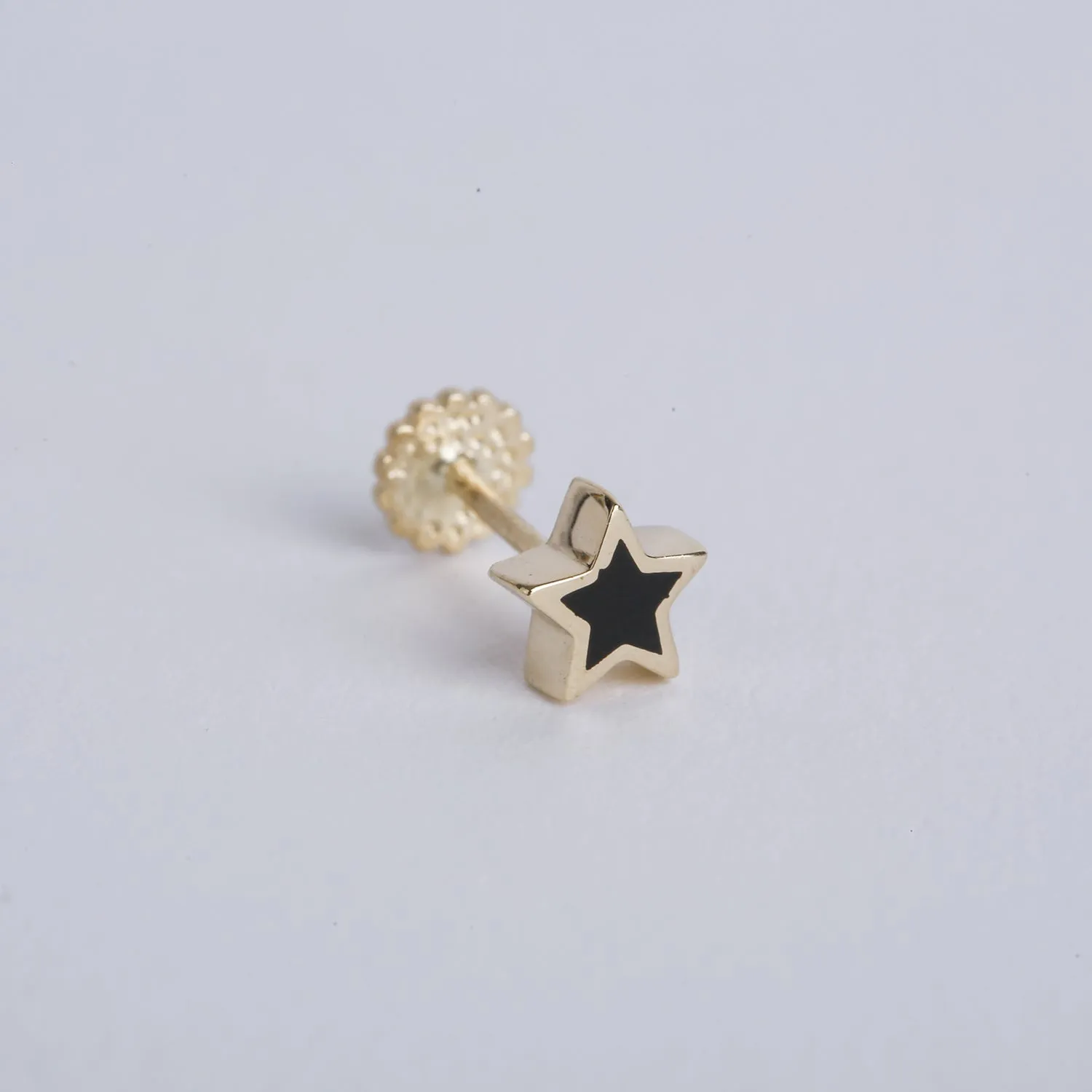 14K Solid Real Gold Black Star Tragus Helix Cartilage Conch Ear Post Stud Earring Externally Threaded Labret