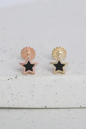 14K Solid Real Gold Black Star Tragus Helix Cartilage Conch Ear Post Stud Earring Externally Threaded Labret