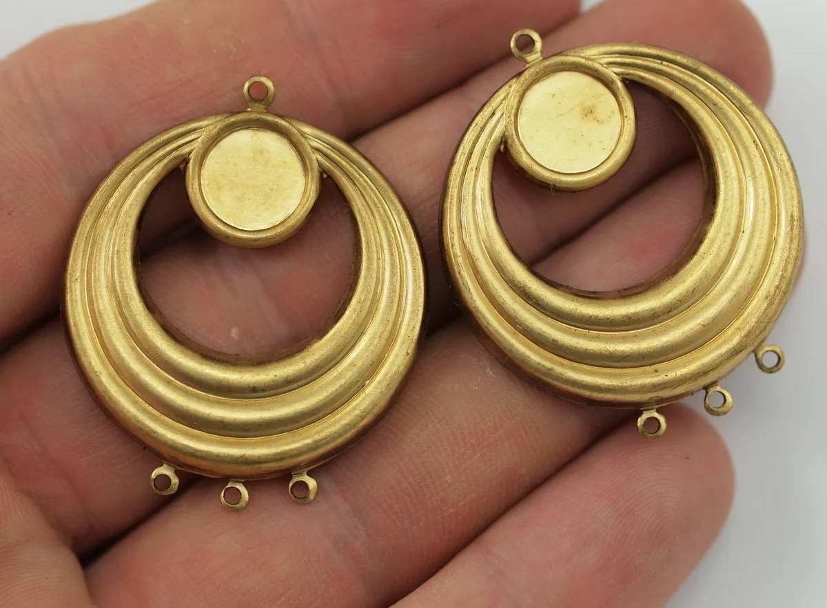 2 Vintage Raw Brass Pendant Setting With 9 Mm Cameo Base And 3 Loops -16