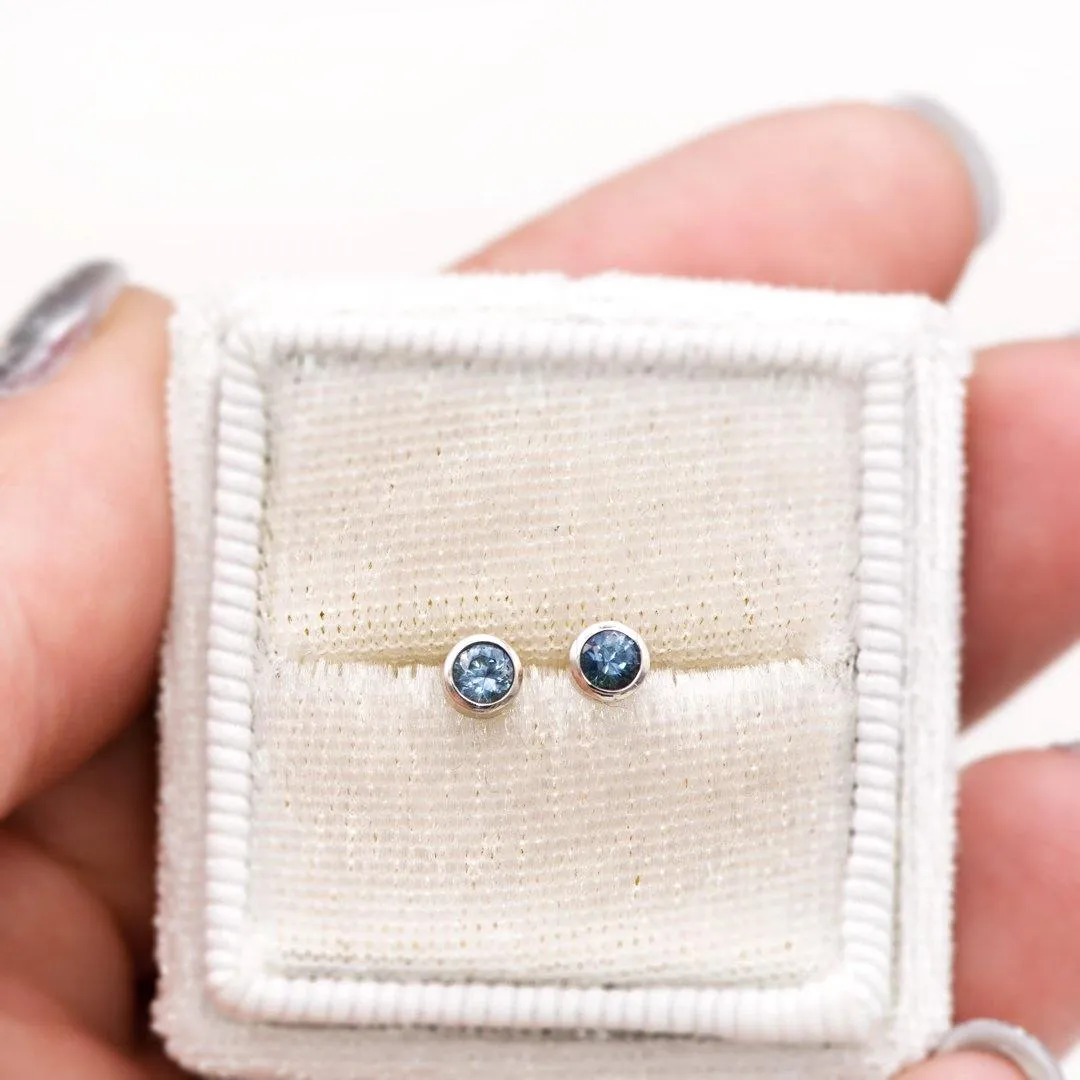 3mm Blue Montana Sapphire Martini Bezel Stud Earrings