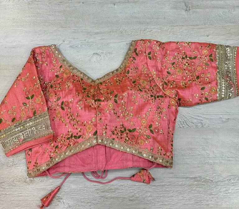 50W602-RO Coral Orange Floral Embroidered Blouse