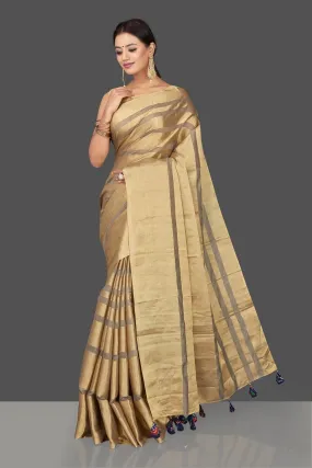 90J795 Golden Stripes Tissue Tussar Saree with Blue Tassels