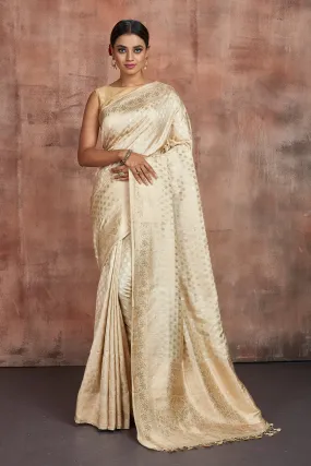 90M303 Cream Katan Silk Saree with Zari Buta and Border