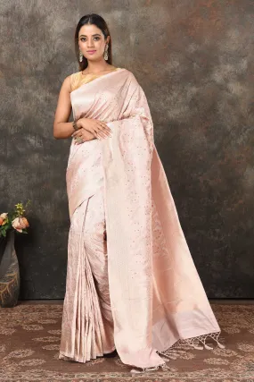 90N467-RO Pastel Pink Banarasi Saree with Silver Minakari Zari Work