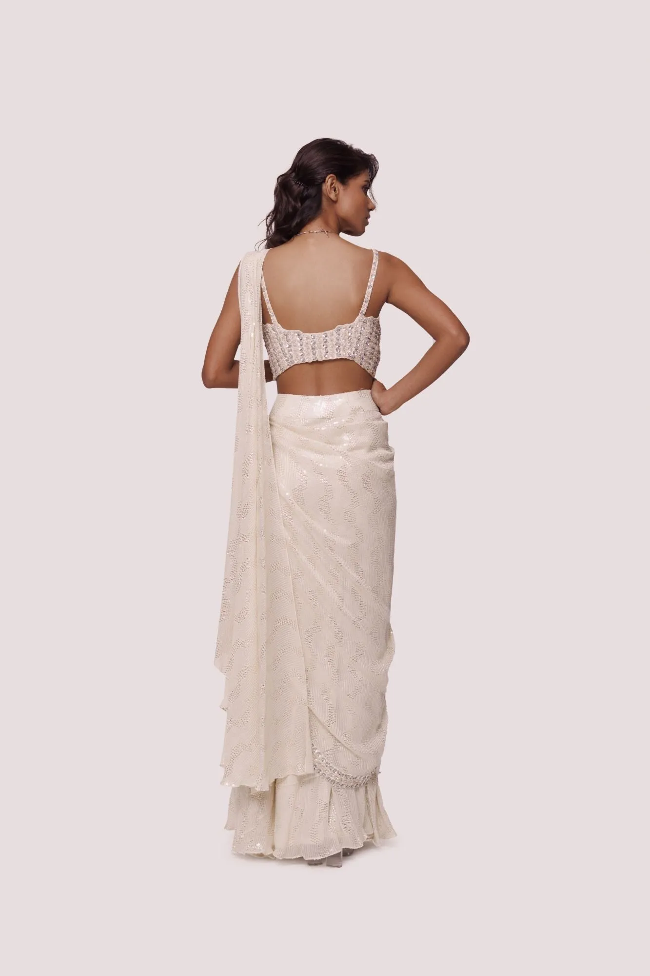 90Z876-RO Off White Chikankari Saree Set