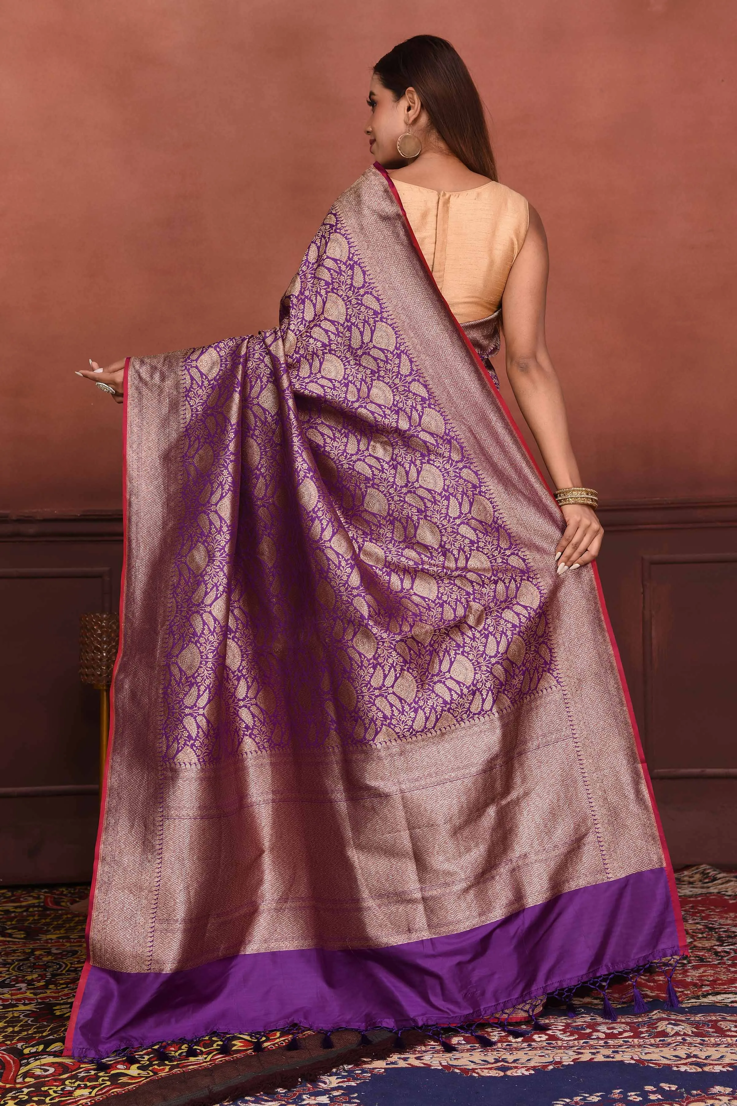 91A165-RO Purple Katan Silk Banarasi Sari with Zari Work