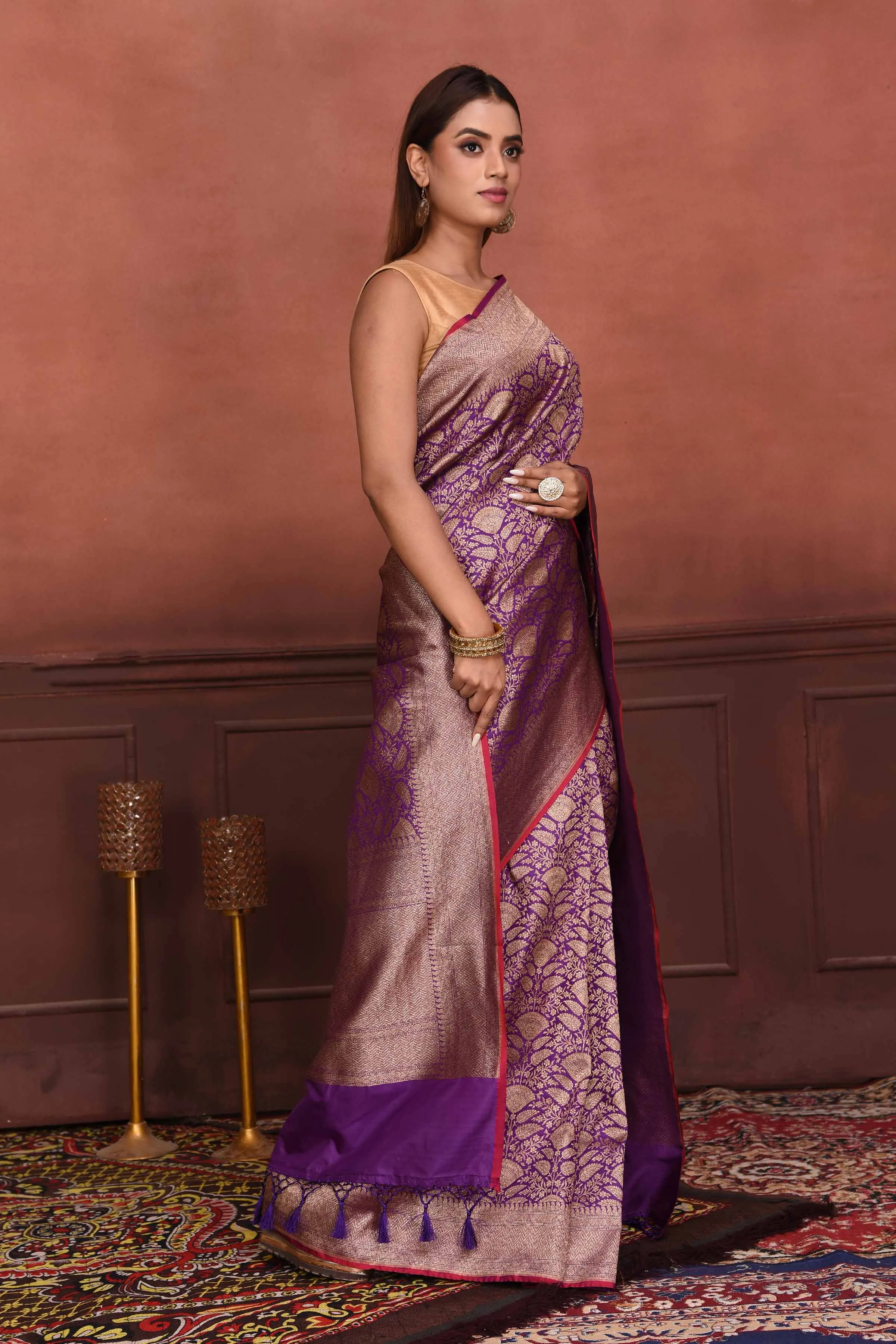 91A165-RO Purple Katan Silk Banarasi Sari with Zari Work