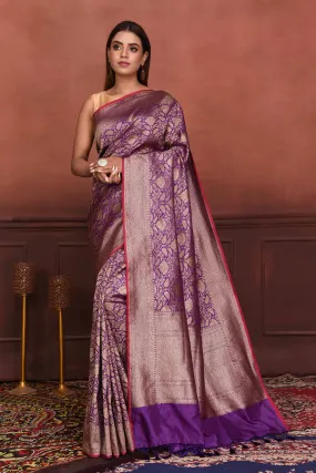 91A165-RO Purple Katan Silk Banarasi Sari with Zari Work