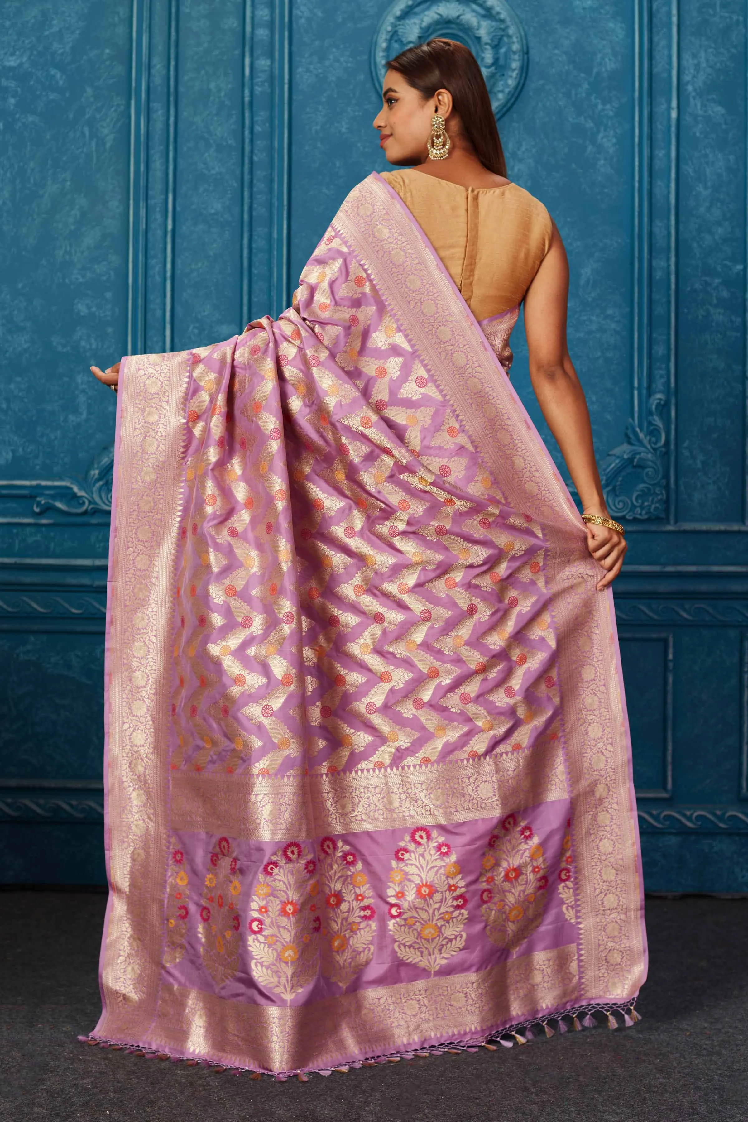 91A227 Lavender Banarasi Saree with Zari Minakari Jaal