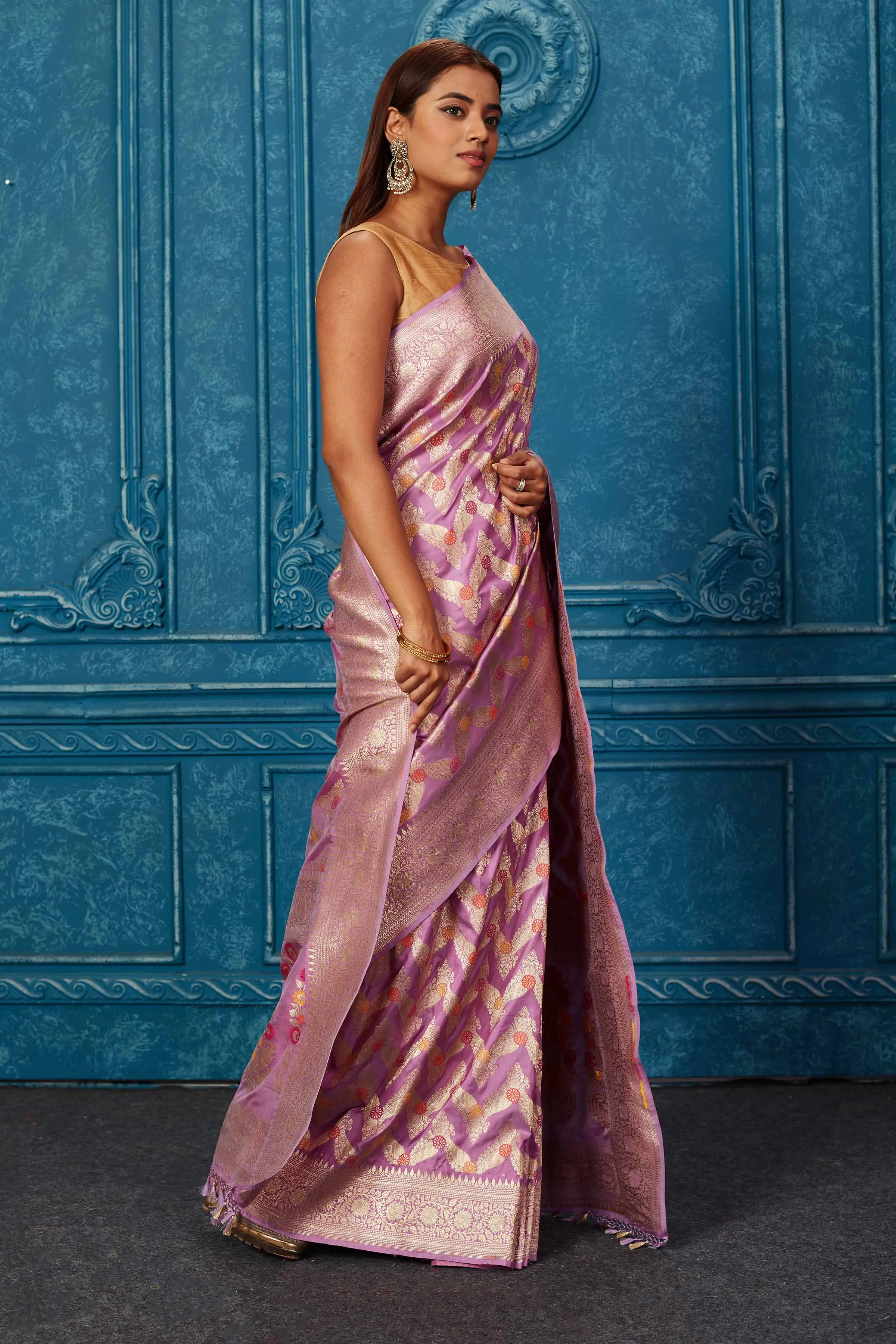 91A227 Lavender Banarasi Saree with Zari Minakari Jaal