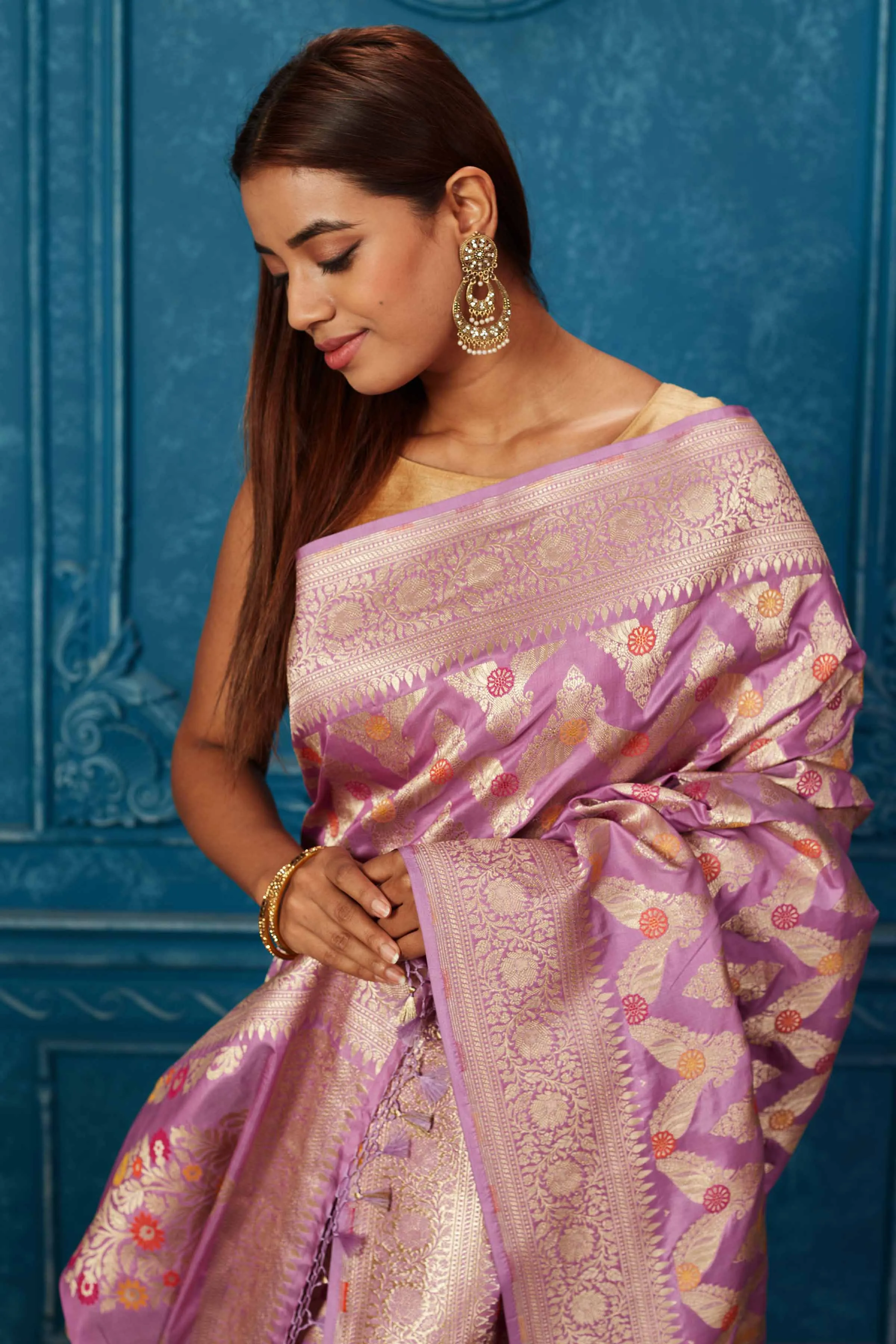 91A227 Lavender Banarasi Saree with Zari Minakari Jaal