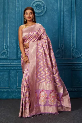 91A227 Lavender Banarasi Saree with Zari Minakari Jaal