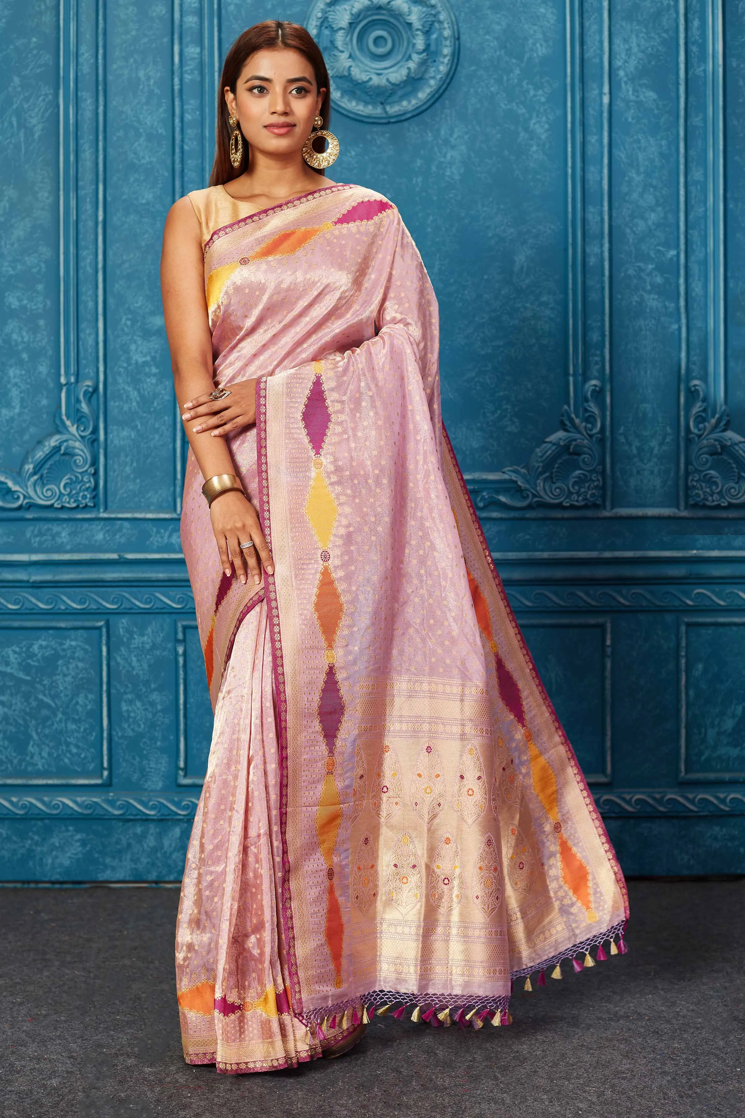 91A241 Lilac Banarasi Saree with Zari Border