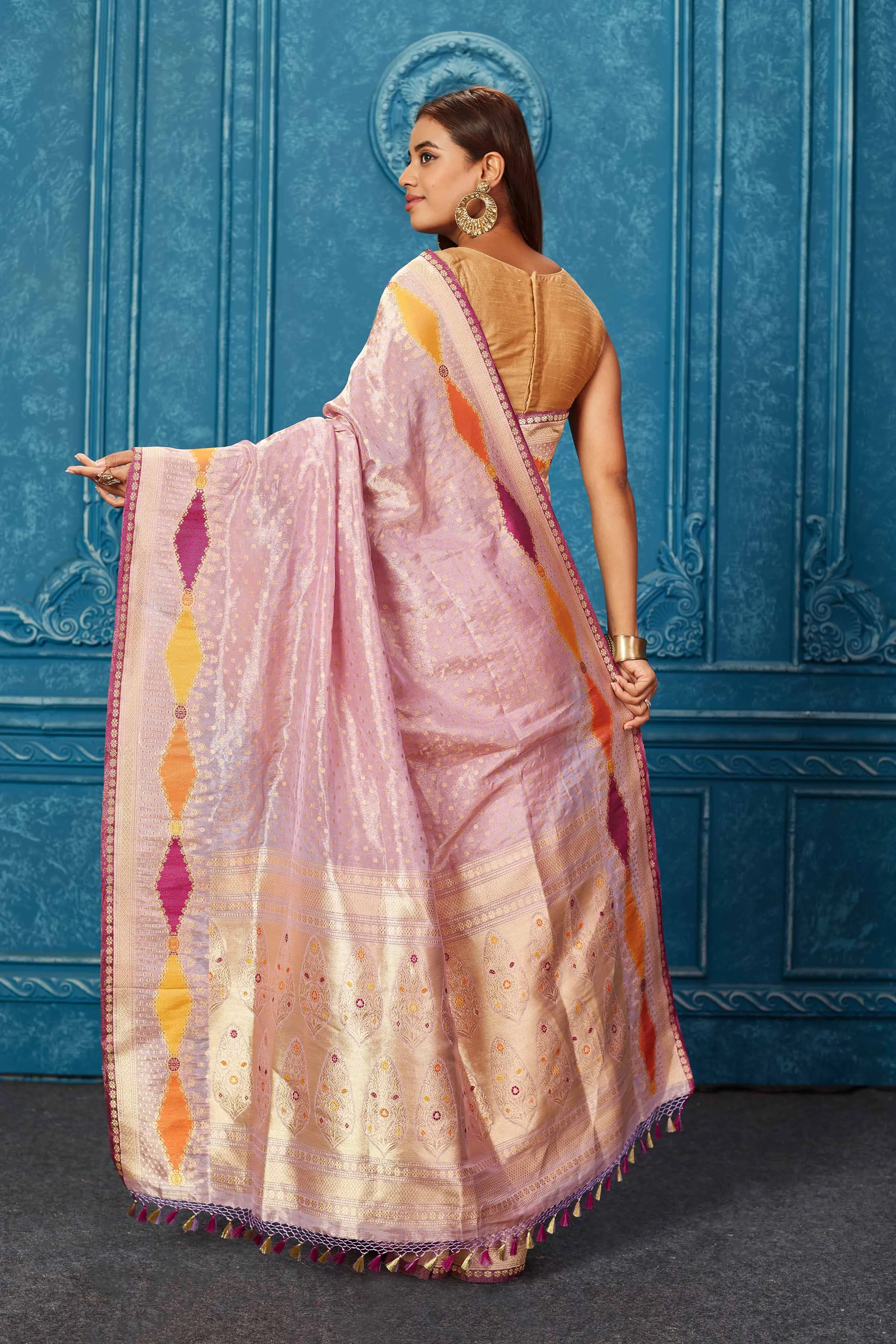 91A241 Lilac Banarasi Saree with Zari Border