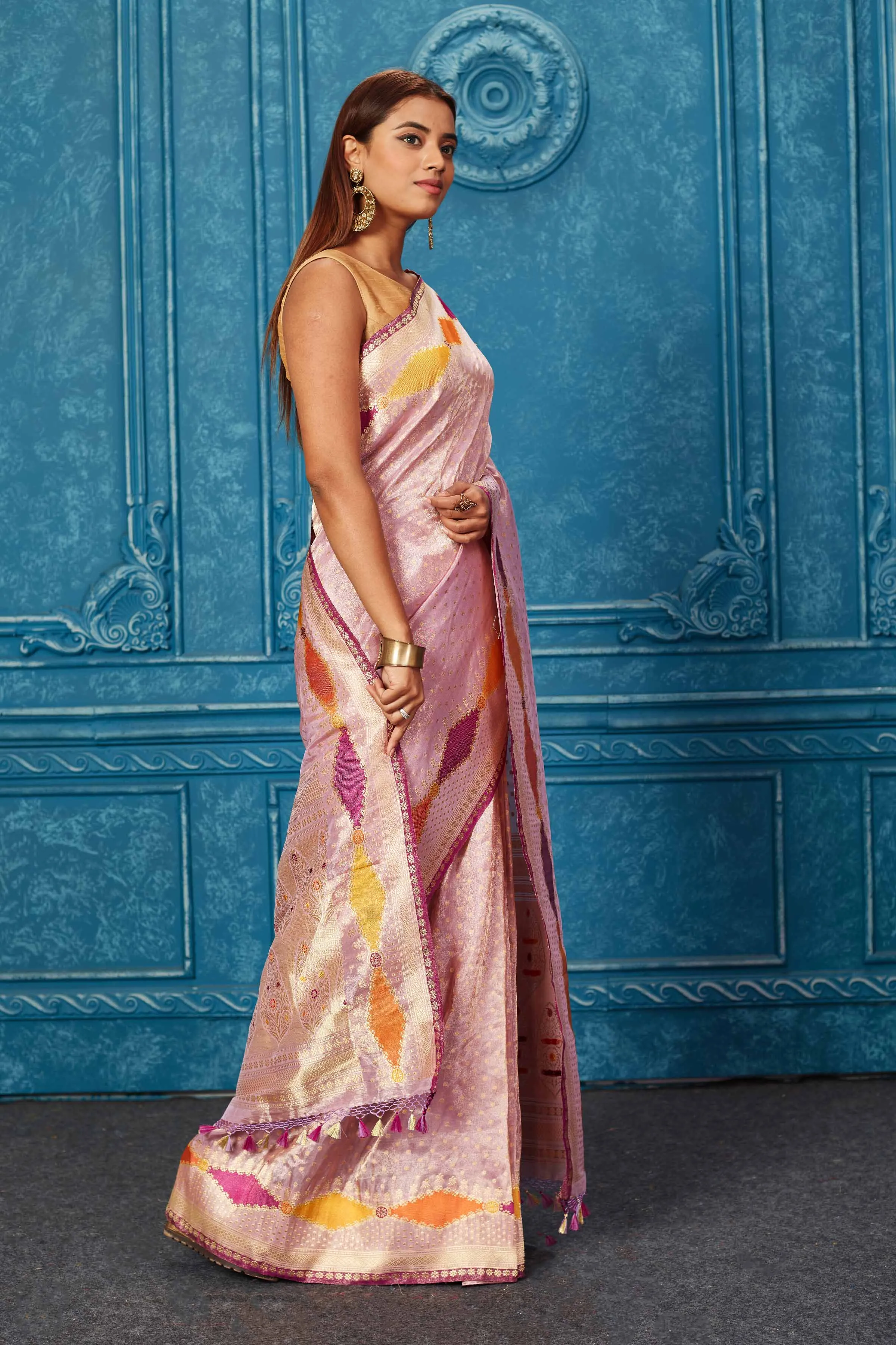 91A241 Lilac Banarasi Saree with Zari Border