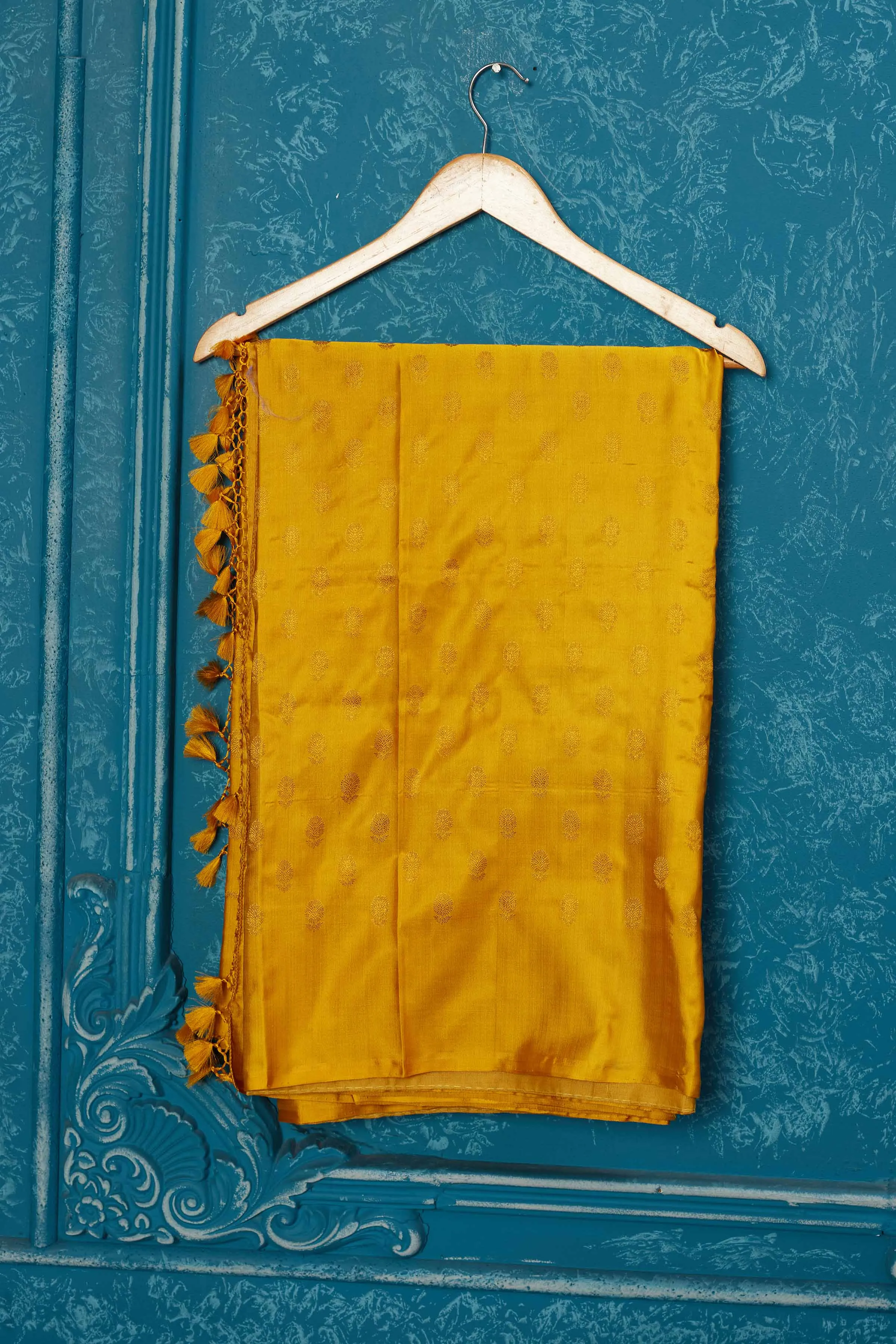 91A262 Mustard Banarasi Silk Saree with Zari Buta