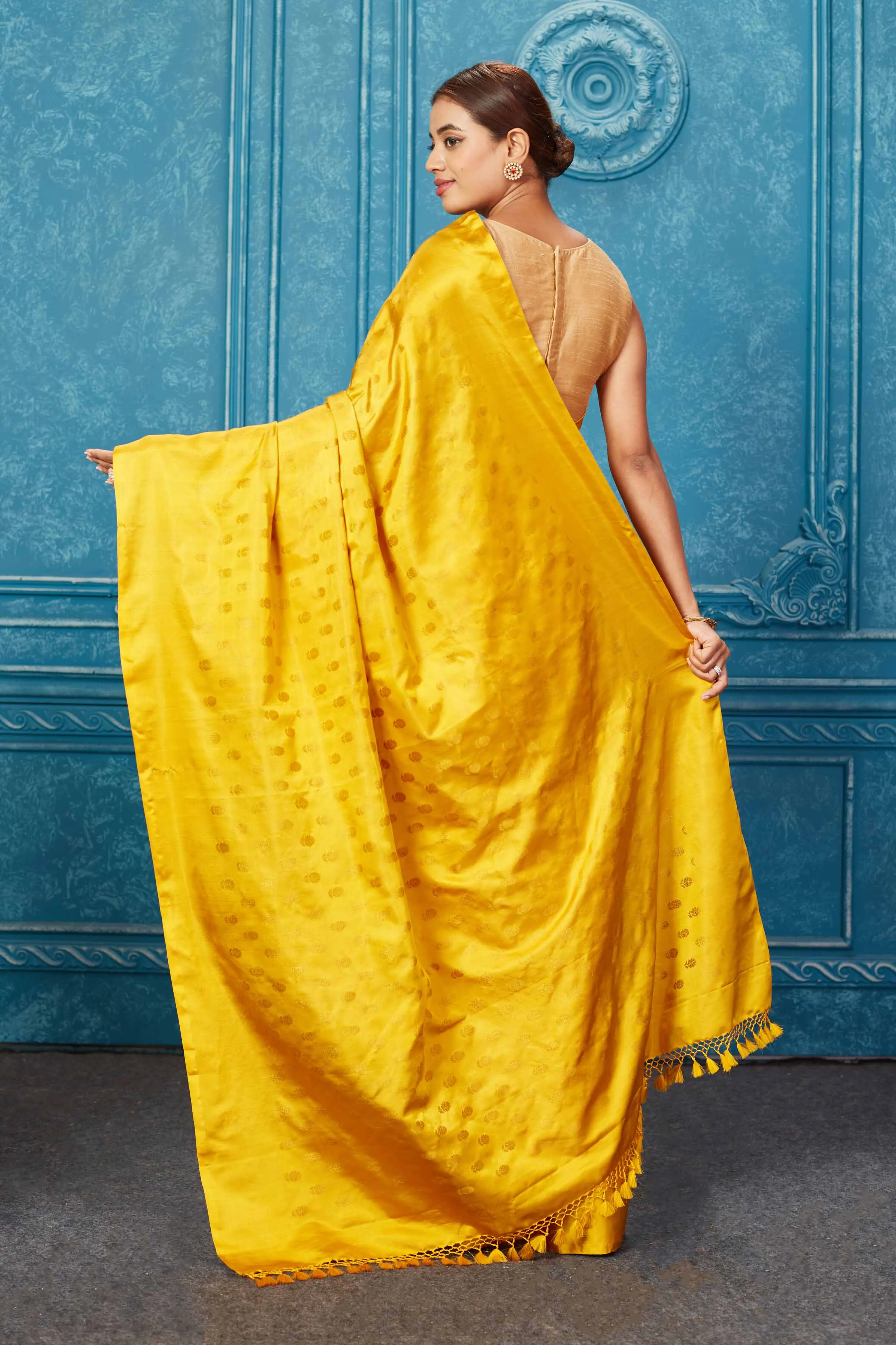 91A262 Mustard Banarasi Silk Saree with Zari Buta