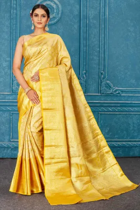 91A472 Golden Kanchipuram Silk Saree with Overall Zari Work