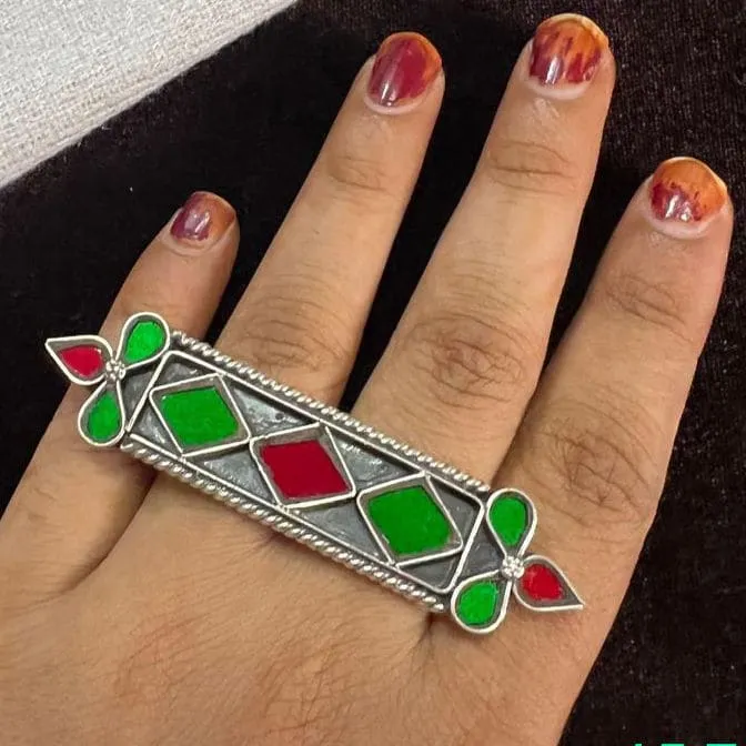 925 antique silver ring, with red & green stone ring\traditional handmade jewellery for woman