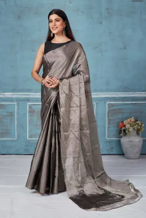 92A173 Grey Silver Zari Tissue Silk Saree