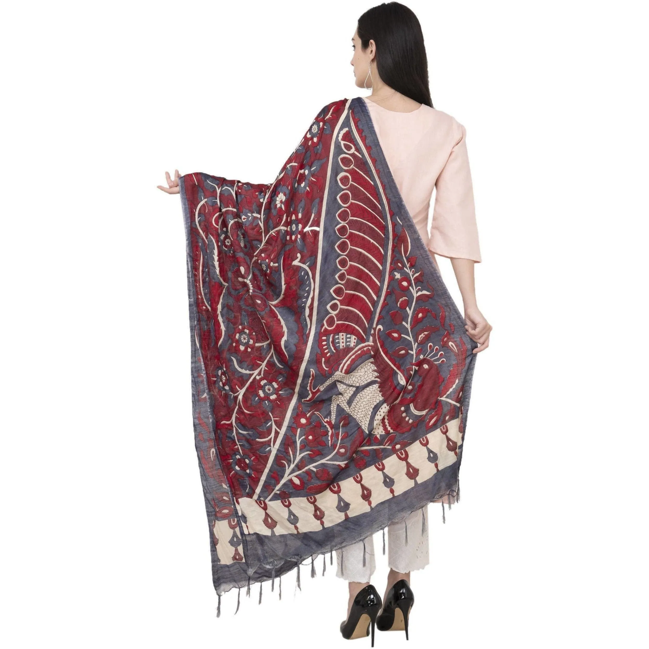 A R Silk Modal Kalamkari Print Fancy Maroon Coloured Dupatta