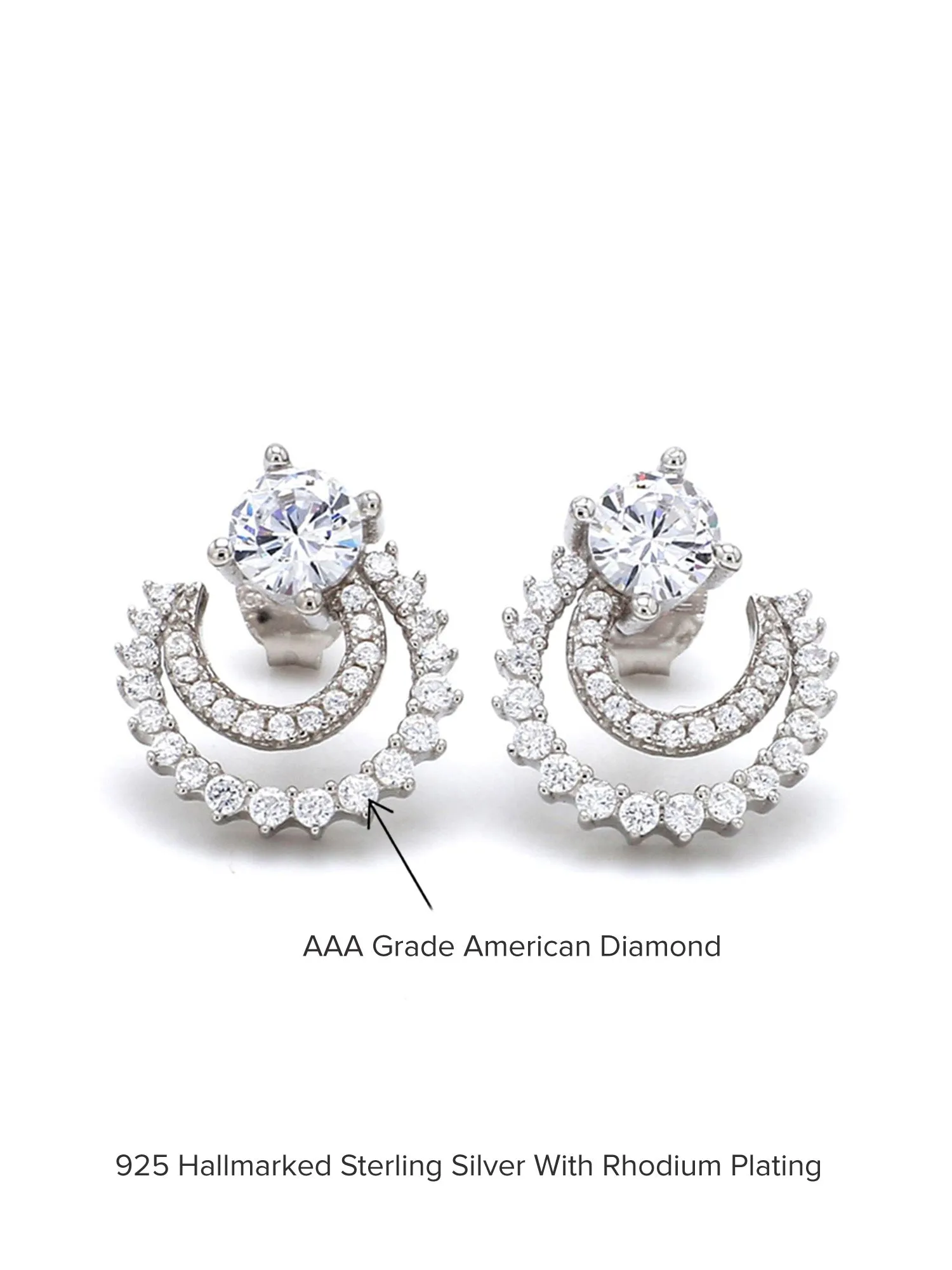 American Diamond Crescent Moon Silver Studs