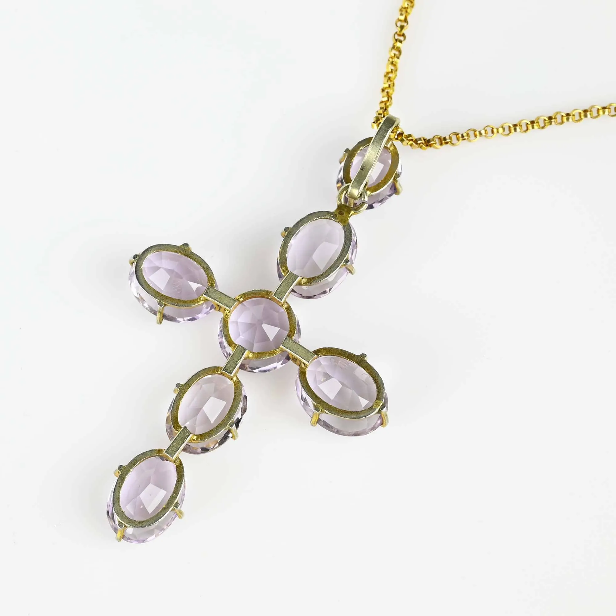 Antique 28 CTW Amethyst Cross Pendant Necklace