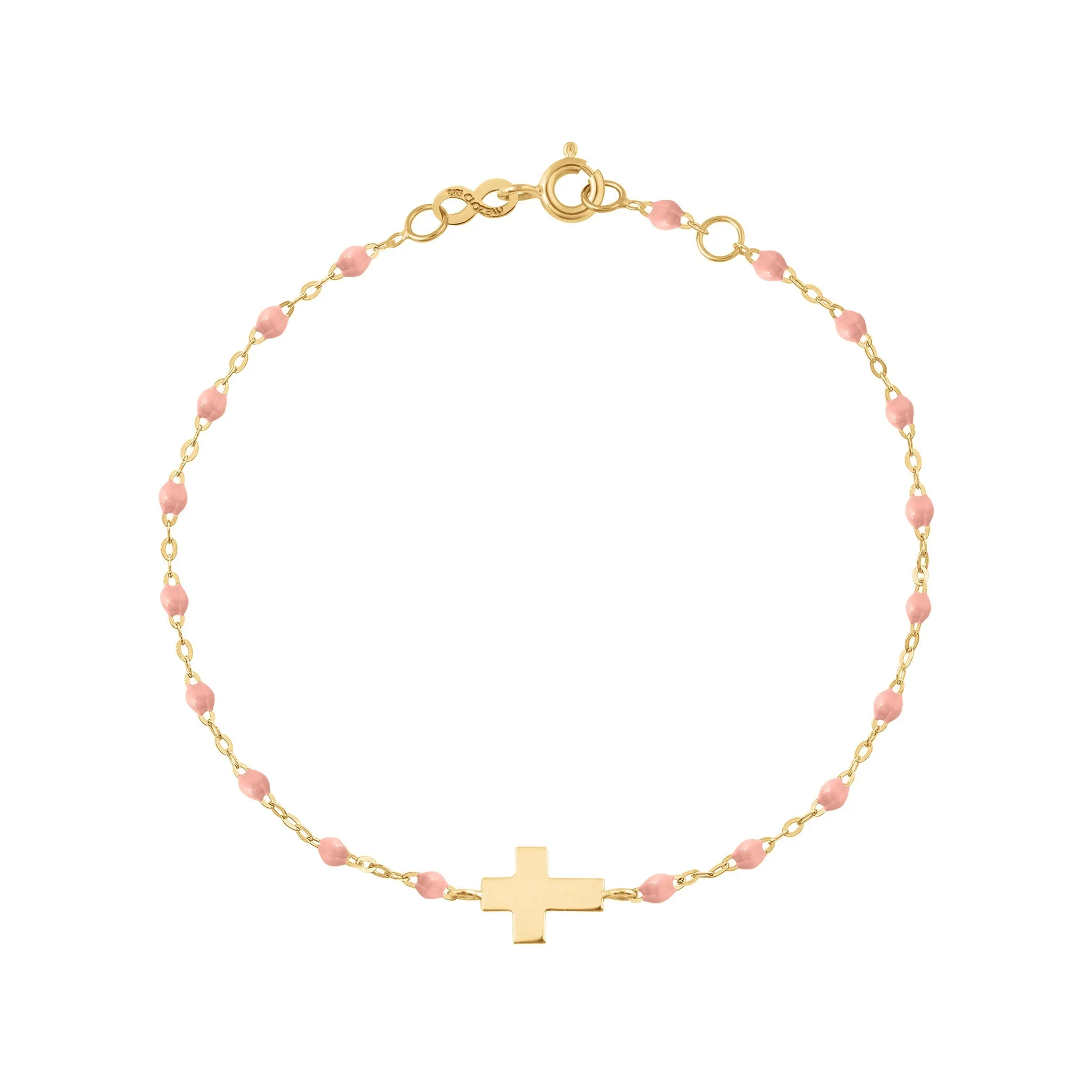 Baby Cross Charm Classic Gigi Baby Pink bracelet, Yellow Gold, 5.1"