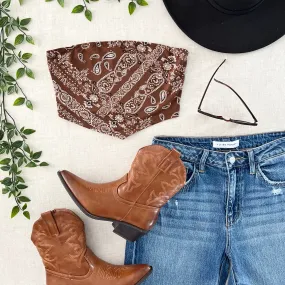 Bandana Crop Tube Top - Brown