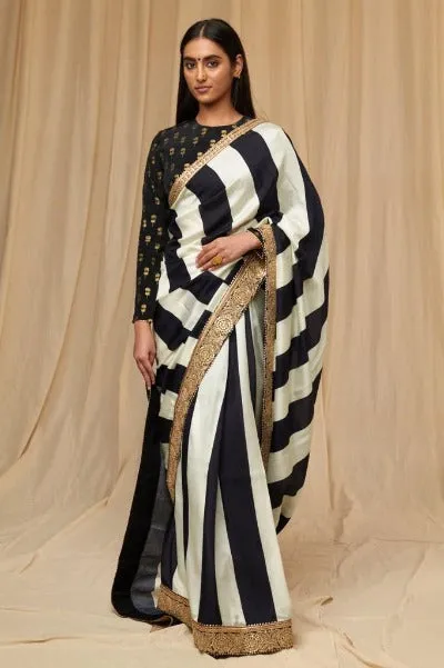 Black And White Strips Georgette Saree