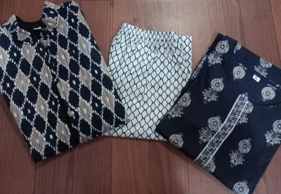 Black White Quilted Jacket Cotton Kurti Pant Set of 3