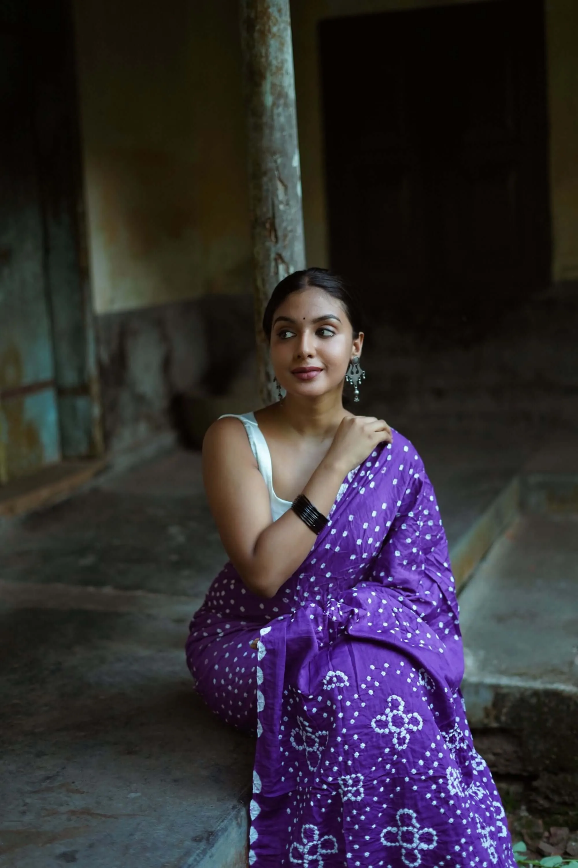 Boond - Bandhani purple shaded Bandhani cotton saree