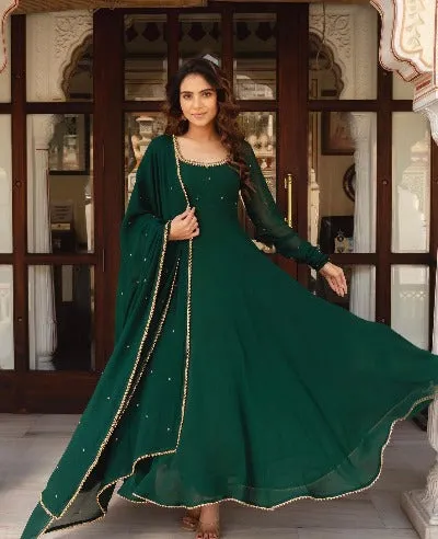 Bottle Green Georgette Anarkali Gown With Dupatta