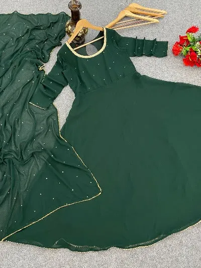 Bottle Green Georgette Anarkali Gown With Dupatta