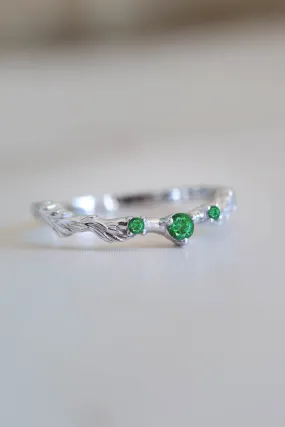 Branch wedding ring with emeralds / matching band for Japanese Maple