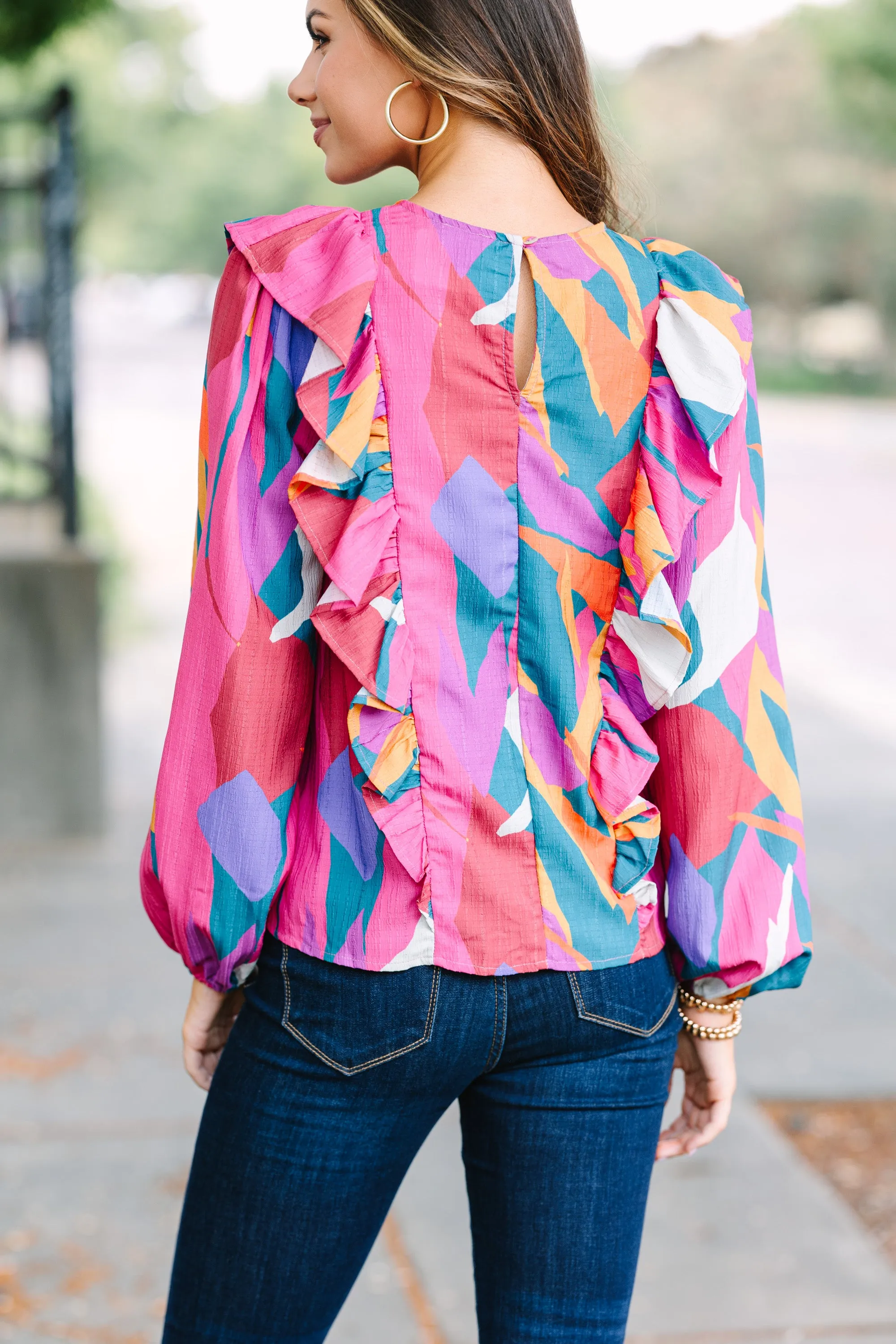 Carry Your Love Fuchsia Pink Abstract Blouse