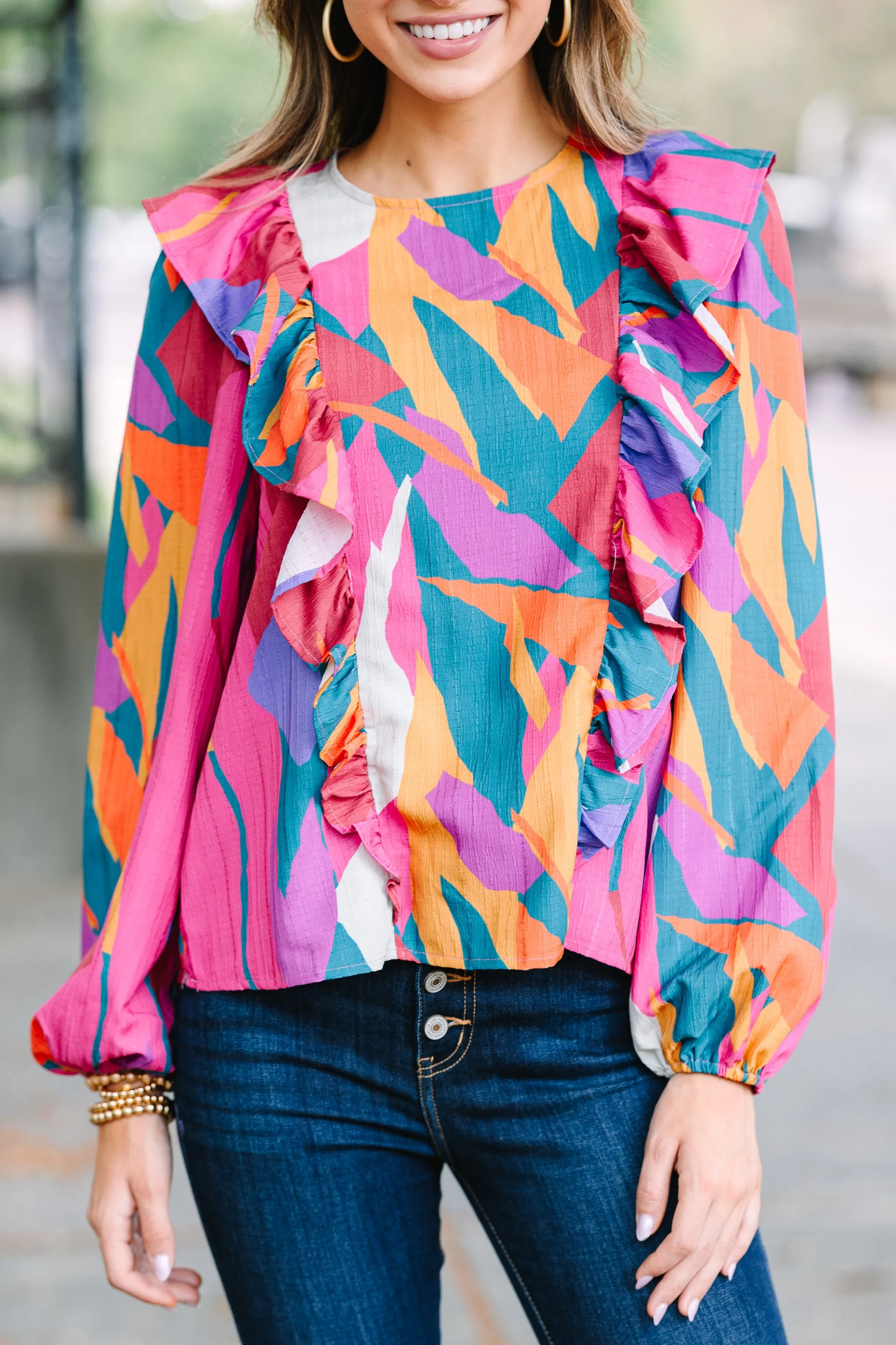 Carry Your Love Fuchsia Pink Abstract Blouse