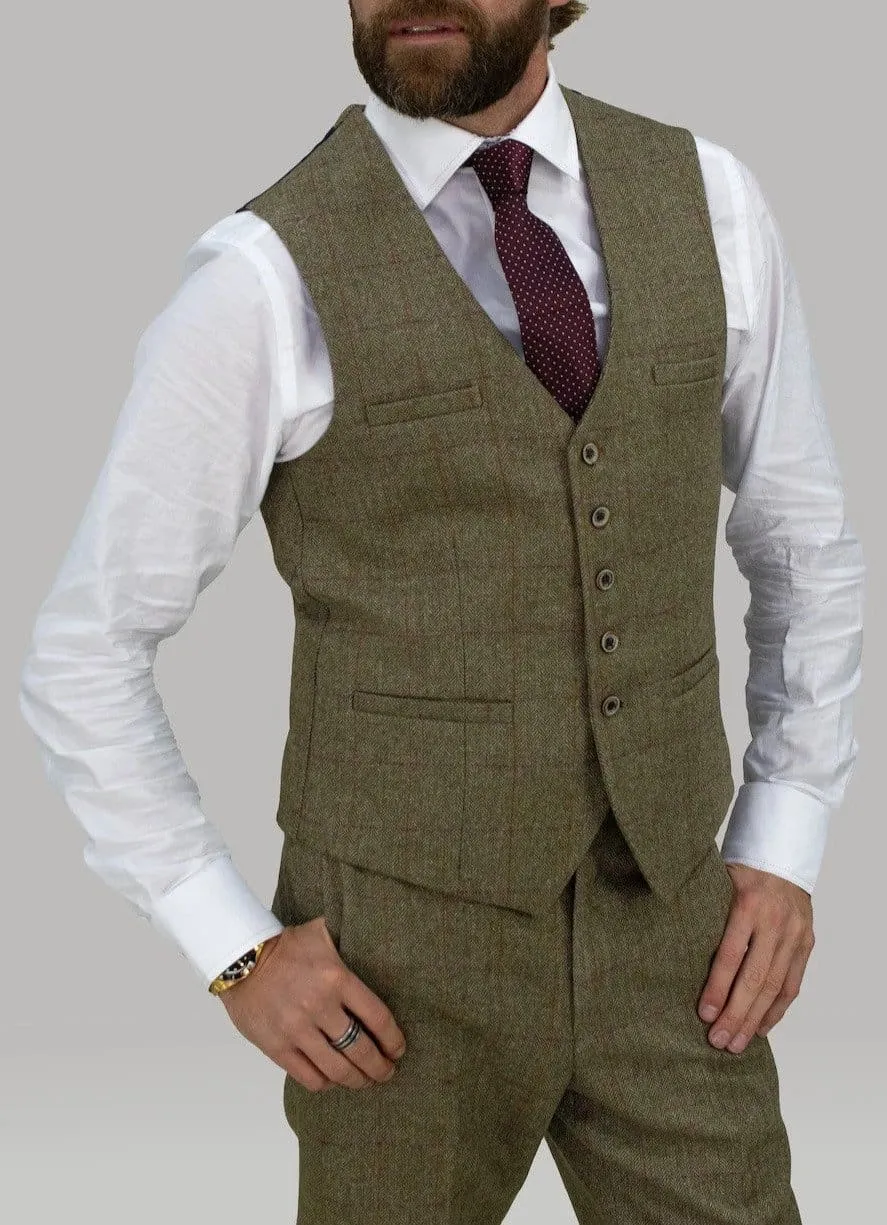 Cavani Gaston Sage Tweed Waistcoat