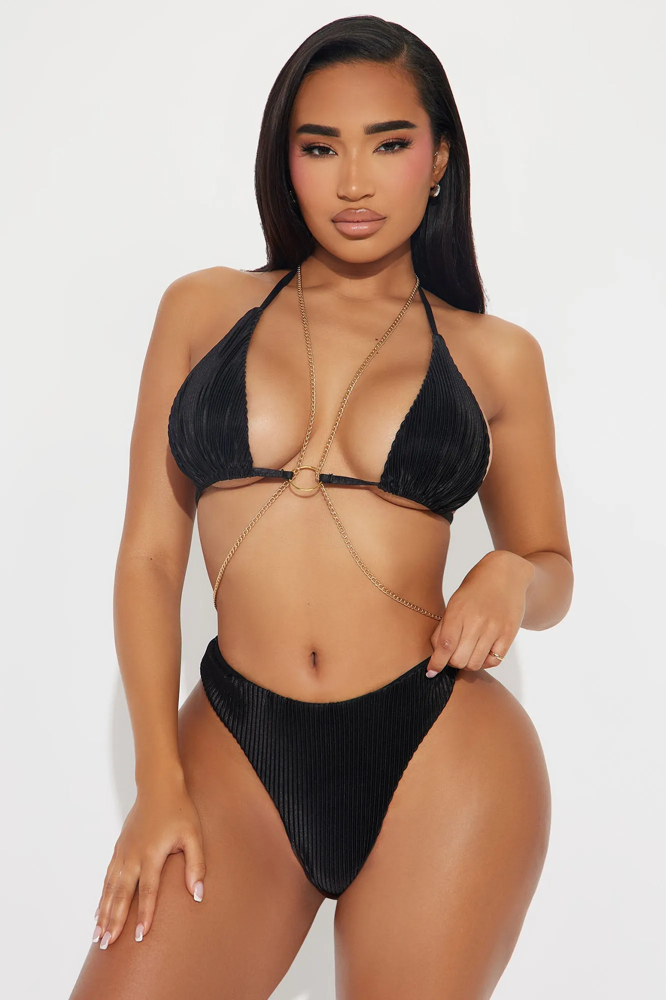 Clover Chain 3 Piece Bikini Set - Black