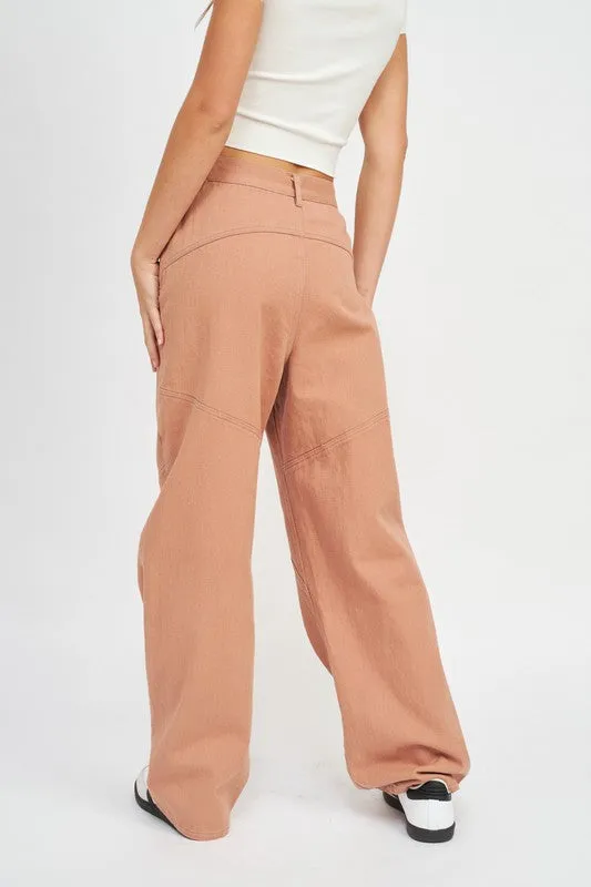 CONTRASTED STITCH DETAIL WIDE PANTS