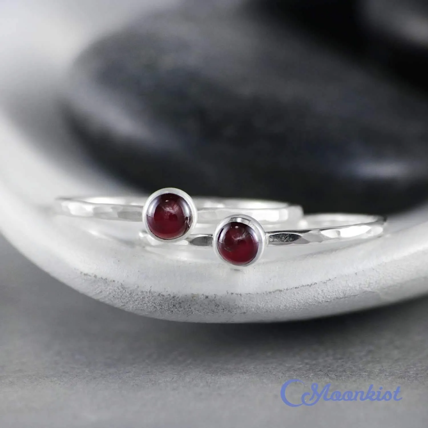 Dainty Silver Garnet Pinky Ring | Moonkist Designs