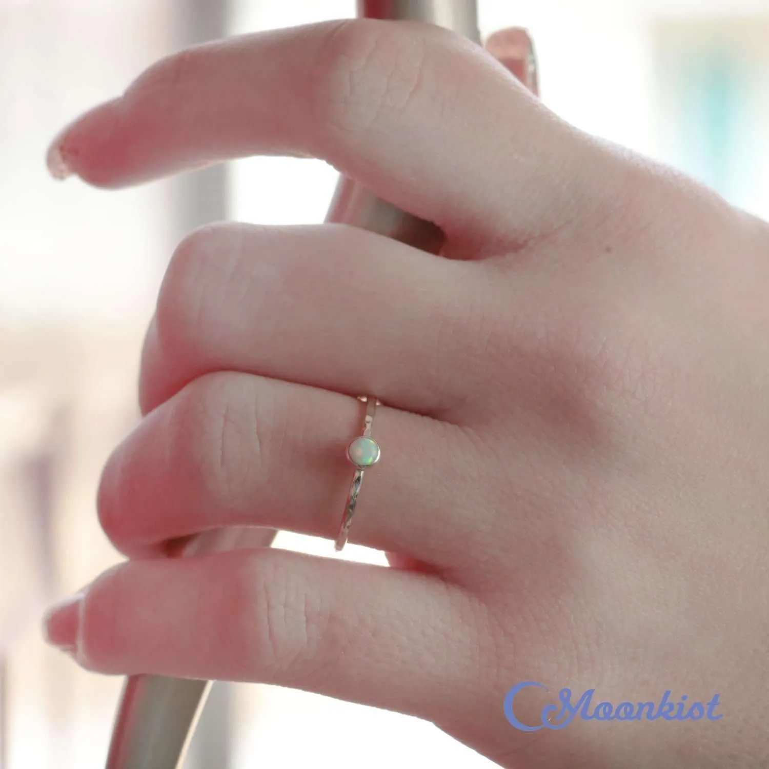 Dainty Silver Opal Pinky Ring | Moonkist Designs